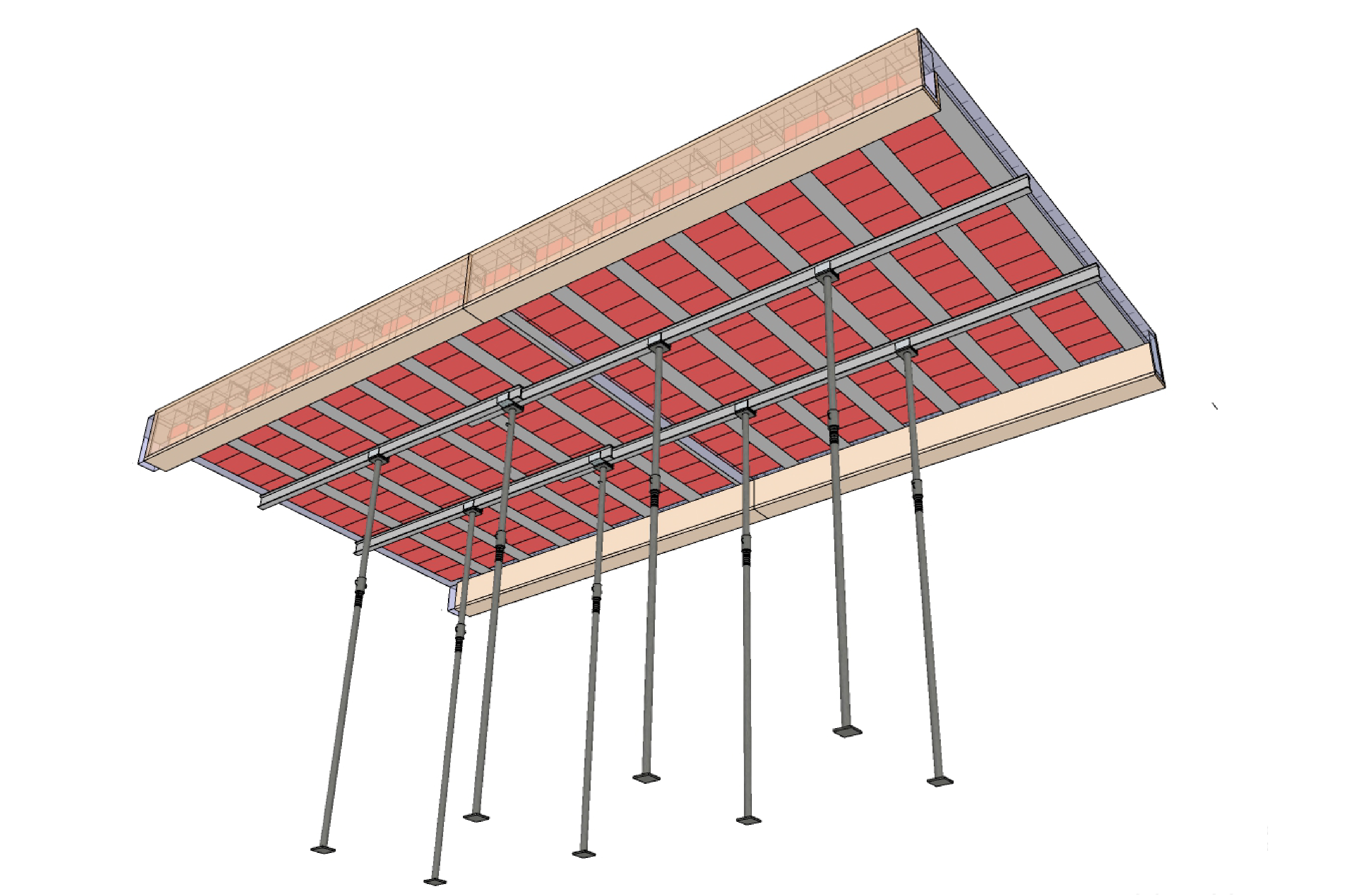 Esquema de escoramento de laje com distribuição em malha